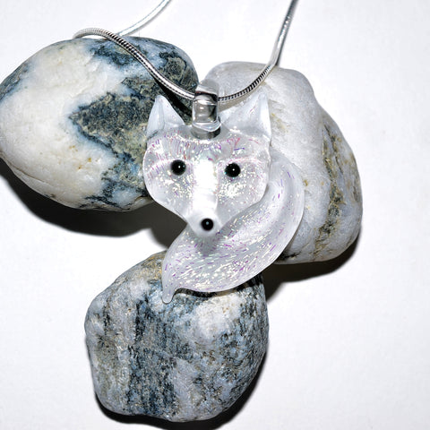 Glass White Fox Necklace